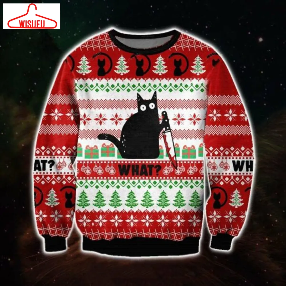 Black Cat Christmas Ugly Sweater, Black Cat Christmas Gift, Black Cat What Christmas Shirt