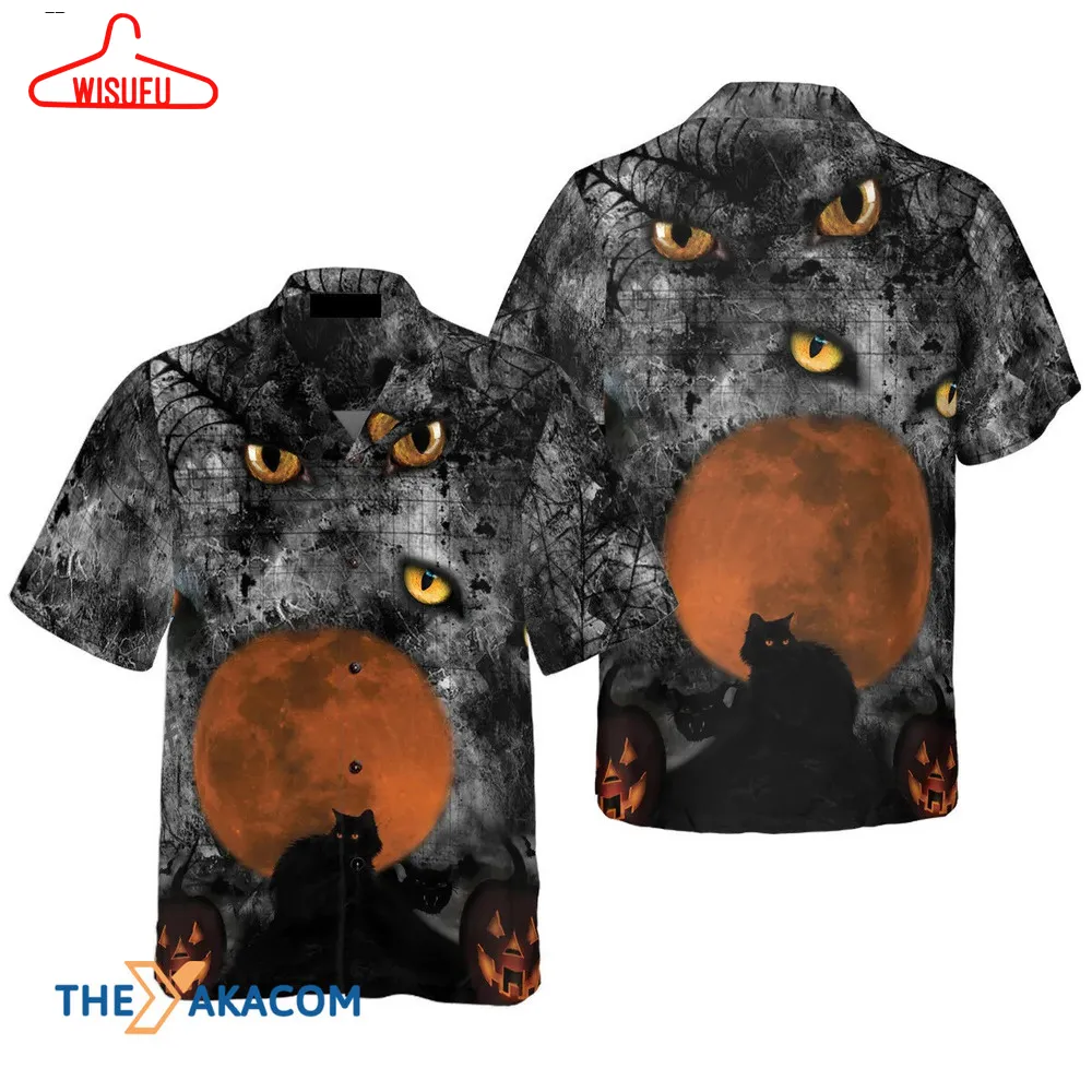 Black Cat Eyes And Moon For Halloween Hawaiian Shirt, New Fashion Gifts