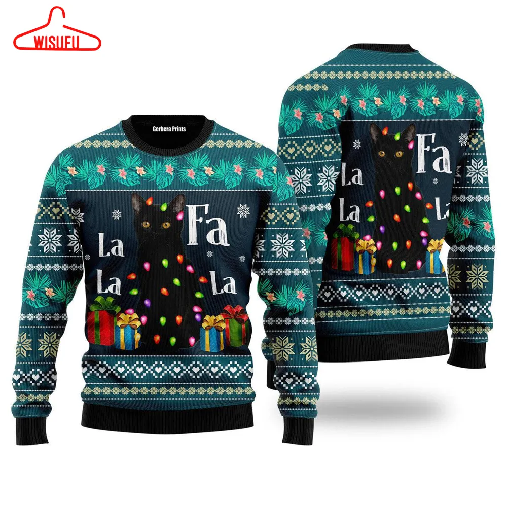 Black Cat Falalala Ugly Christmas Sweater - For Men & Women - Adult - New Winter Fashion Shirt Gift For Family