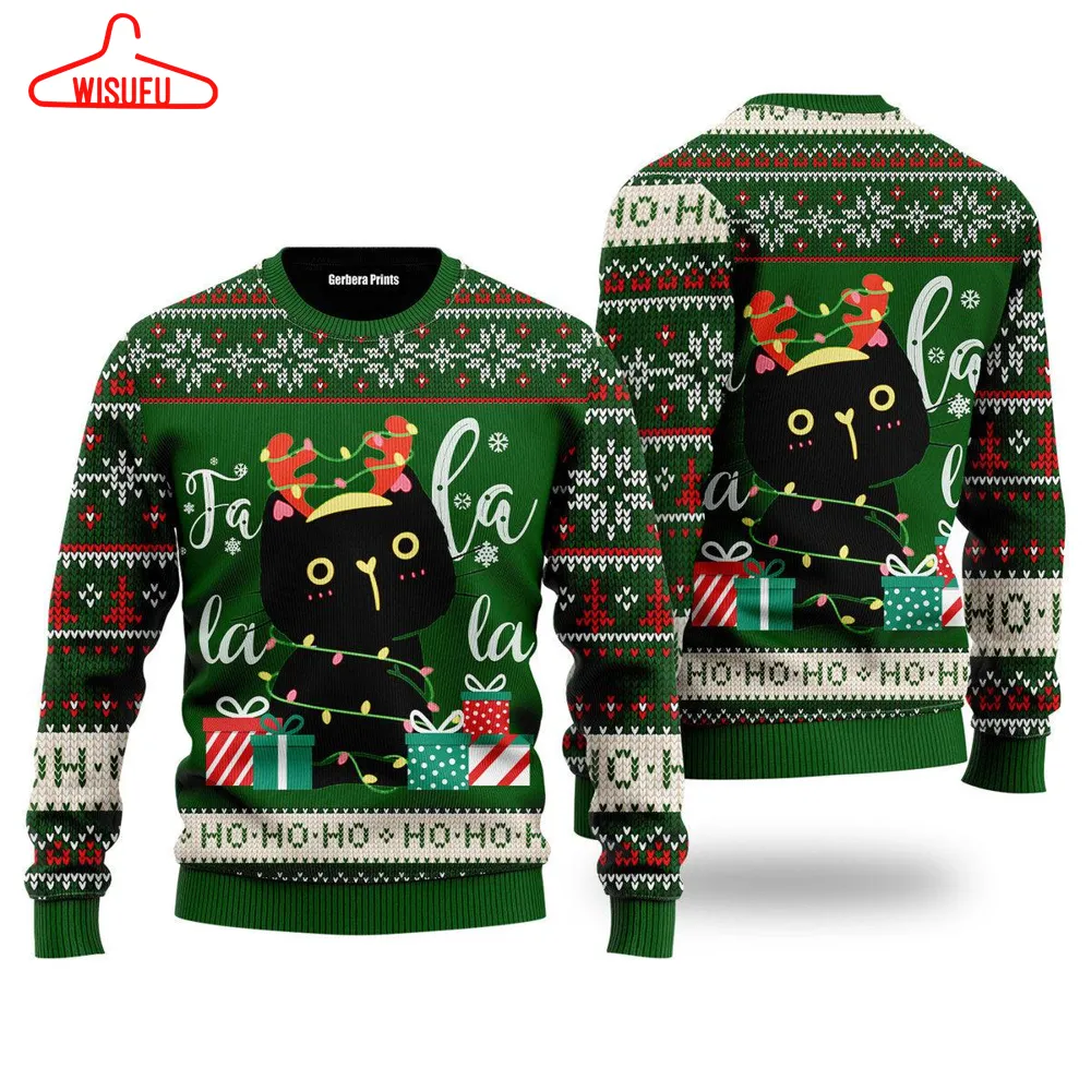 Black Cat Falalala Ugly Christmas Sweater - For Men & Women - New Winter Fashion Shirt Gift For Family