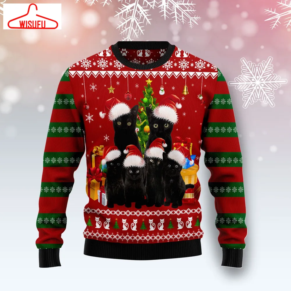 Black Cat Family Christmas Ugly Christmas Sweater - For Men & Women - Adult - New Winter Fashion Shirt Gift For Family