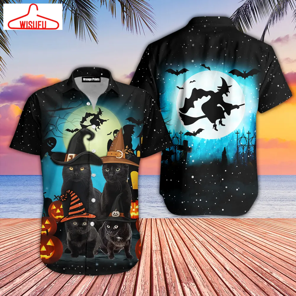 Black Cat Family Halloween Hawaiian Shirt