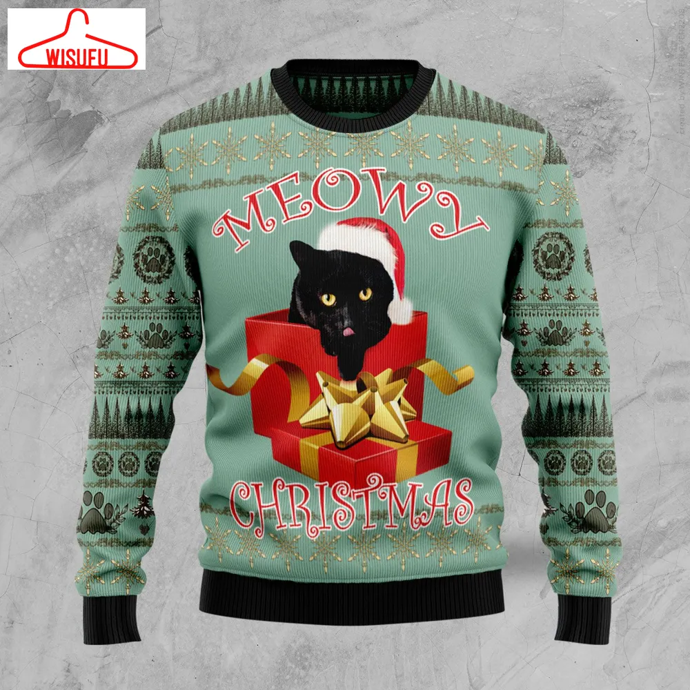 Black Cat Gift Ugly Christmas Sweater - For Men & Women - Adult - New Winter Fashion Shirt Gift For Family