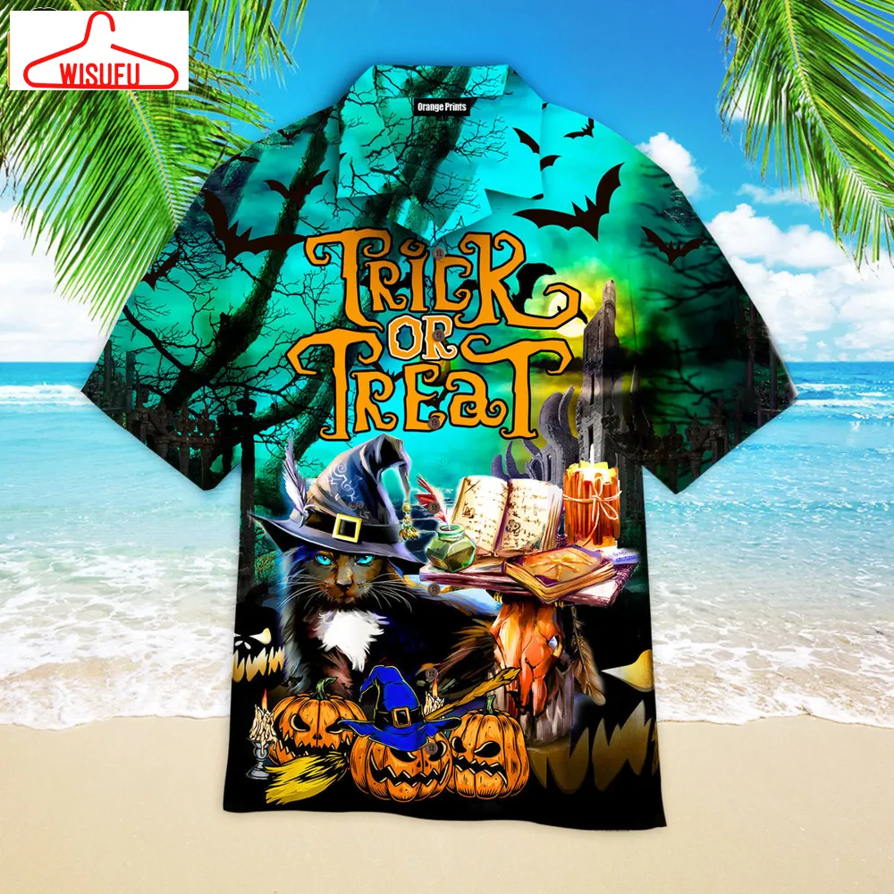 Black Cat Halloween Trick Or Treat Hawaiian Shirt, New Fashion Gifts