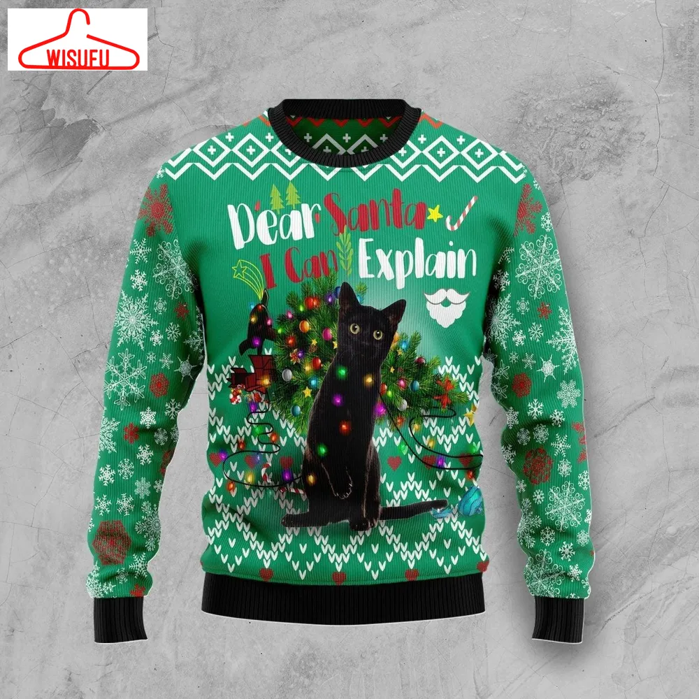 Black Cat I Can Explain Ugly Christmas Sweater - For Men & Women - Adult - New Winter Fashion Shirt Gift For Family