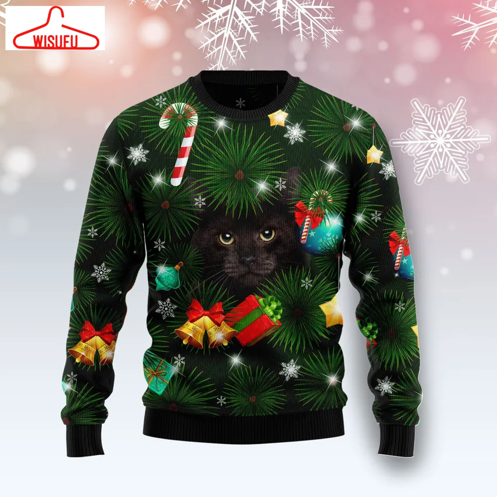 Black Cat Inside Tree Ugly Christmas Sweater - For Men & Women - Adult - New Winter Fashion Shirt Gift For Family