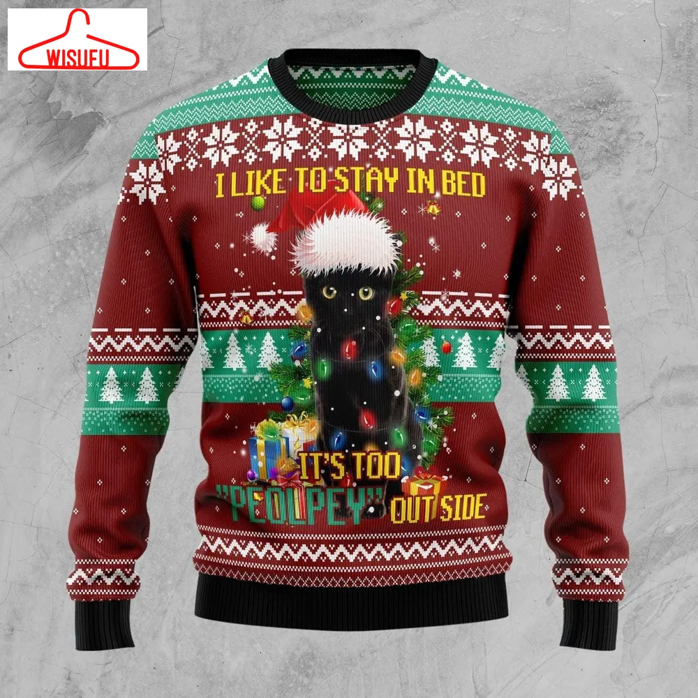 Black Cat Like Stay To In Bed Xmas Ugly Christmas Sweater - For Men & Women - Adult - New Winter Fashion Shirt Gift For Family