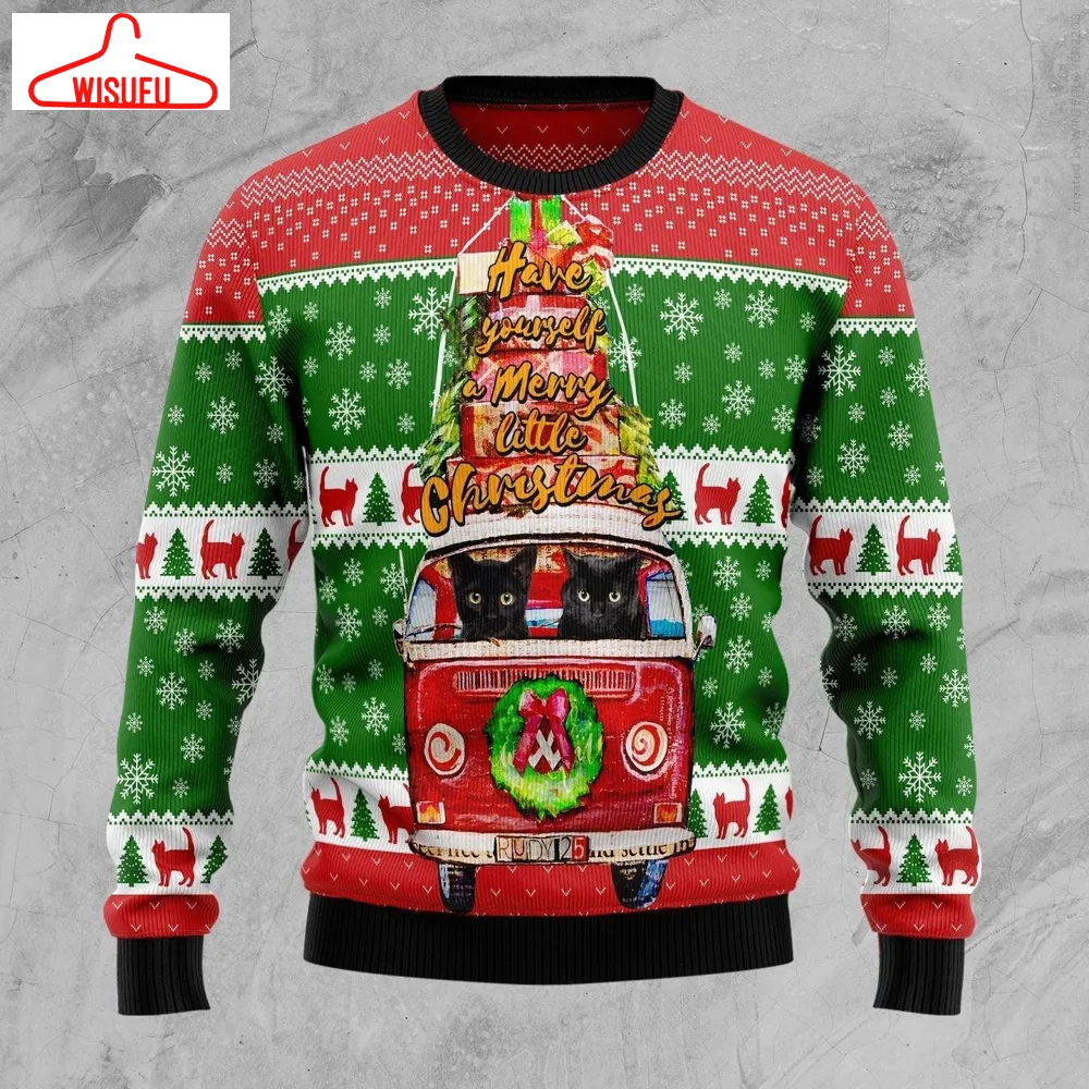 Black Cat Little Christmas Ugly Christmas Sweater - For Men & Women - Adult - New Winter Fashion Shirt Gift For Family