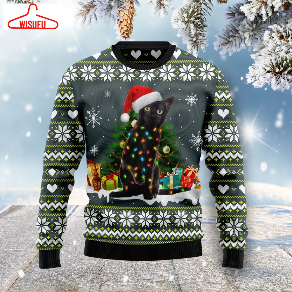 Black Cat Merry And Bright Ugly Christmas Sweater - For Men & Women - Adult - New Winter Fashion Shirt Gift For Family