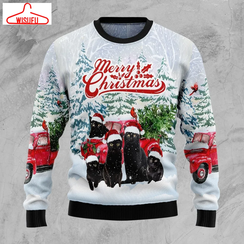 Black Cat Merry Christmas Ugly Christmas Sweater - For Men & Women - Adult - New Winter Fashion Shirt Gift For Family