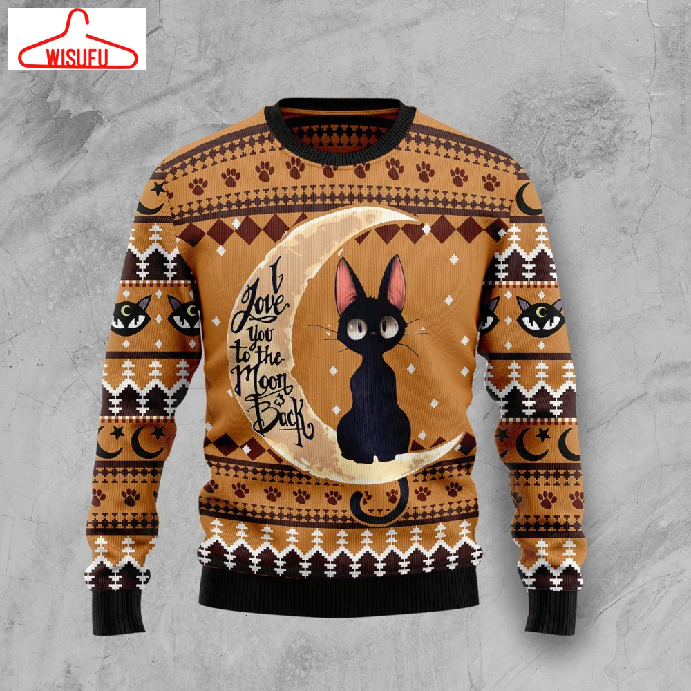 Black Cat Moon And Back Ugly Christmas Sweater - For Men & Women - Adult - New Winter Fashion Shirt Gift For Family