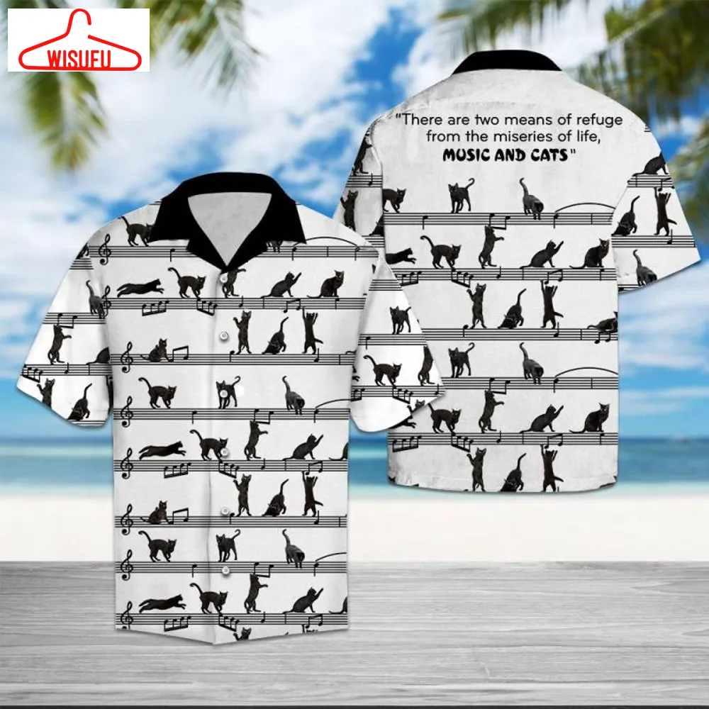 Black Cat Music T2707 - Hawaiian Shirt, New Hawaiian Holiday Outfits, New Fashion Gifts