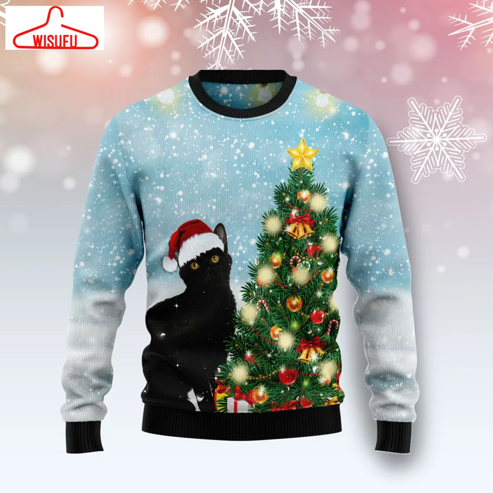 Black Cat Noel Tree Ugly Christmas Sweater - For Men & Women - Adult - New Winter Fashion Shirt Gift For Family