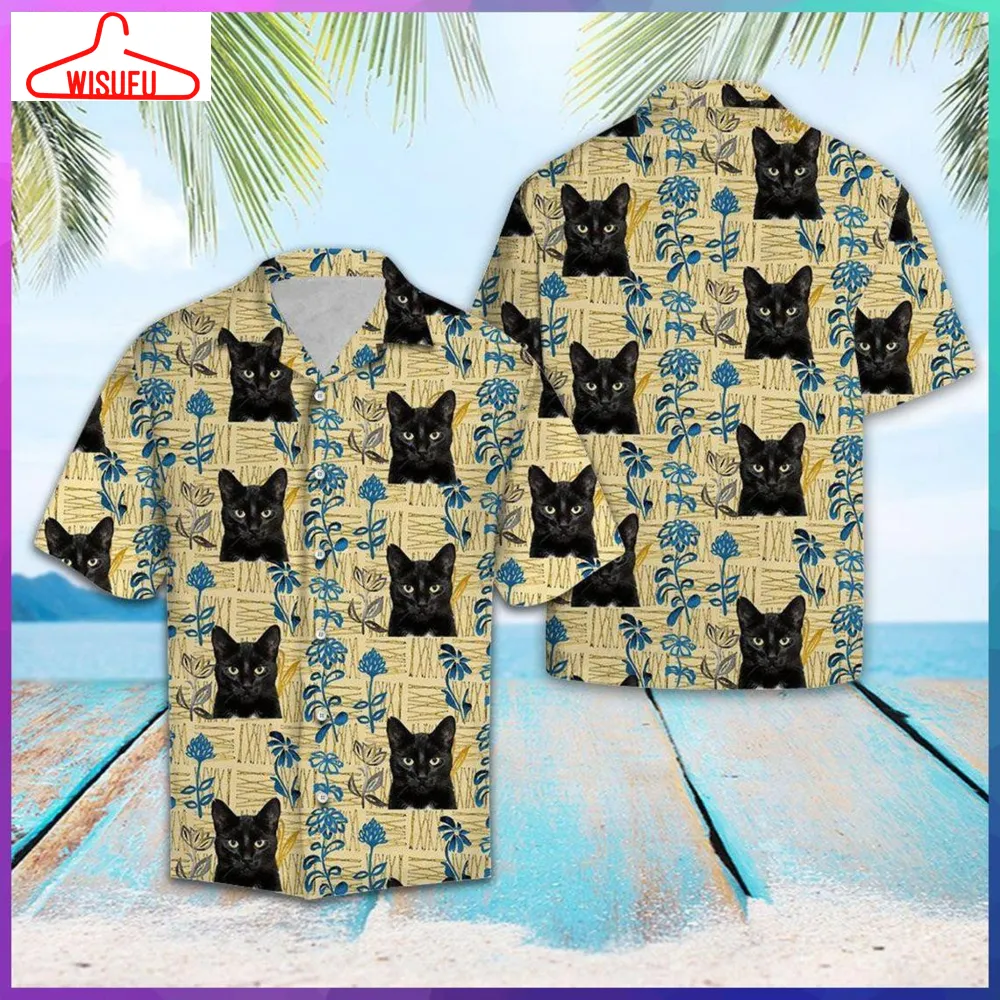 Black Cat Pattern Hawaiian Shirt