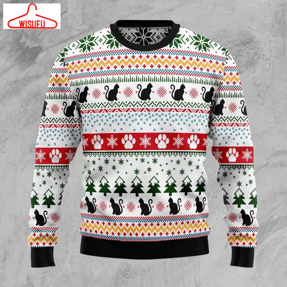 Black Cat Pattern Ugly Christmas Sweater - For Men & Women - Adult - New Winter Fashion Shirt Gift For Family