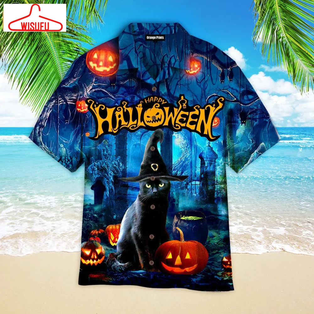 Black Cat Pumpkin Halloween 2024 Hawaiian Shirt, New Fashion Gifts