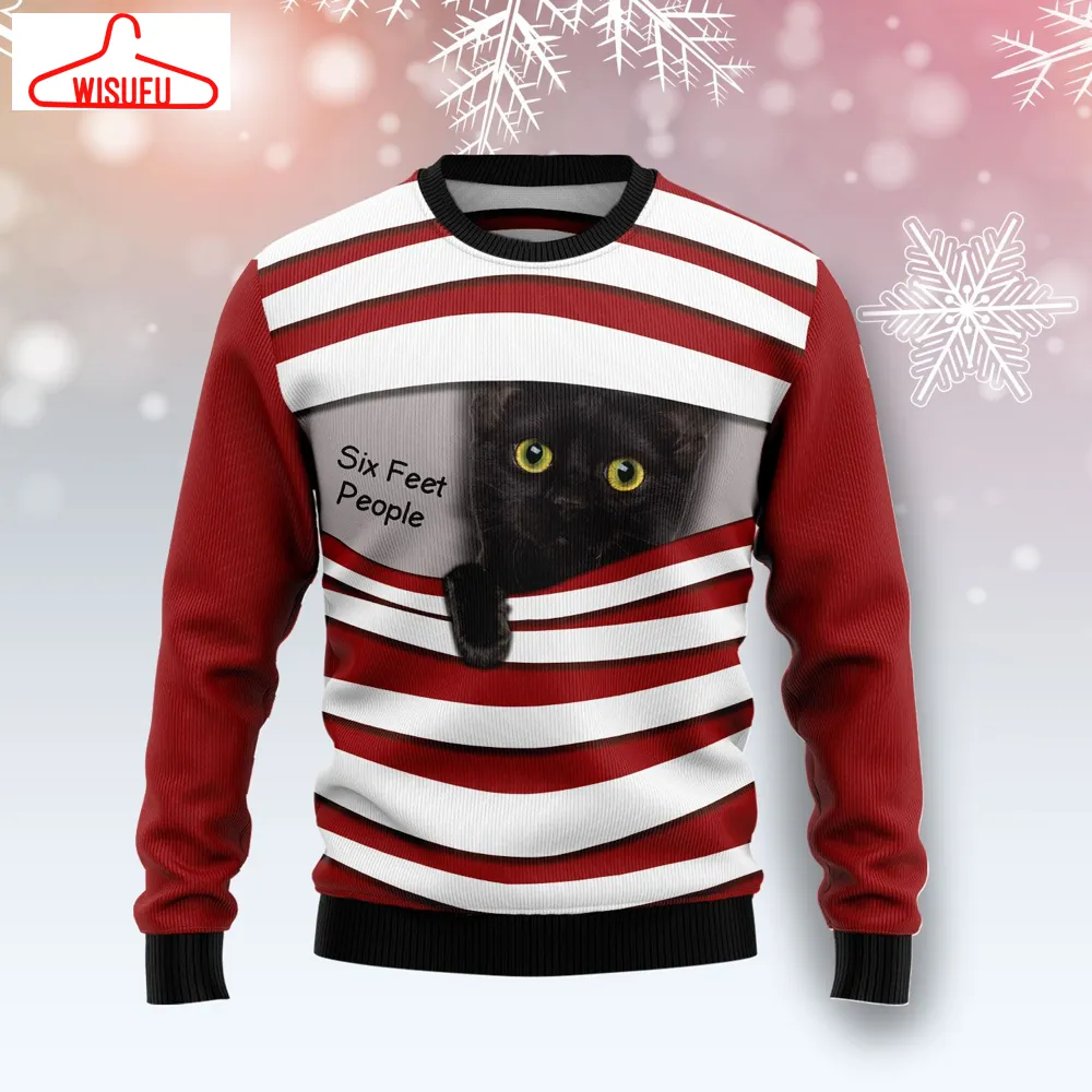 Black Cat Six Feet Ugly Christmas Sweater - For Men & Women - Adult - New Winter Fashion Shirt Gift For Family