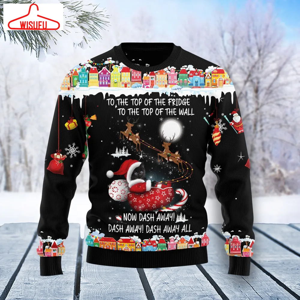 Black Cat Sleigh Christmas Ugly Christmas Sweater - For Men & Women - Adult - New Winter Fashion Shirt Gift For Family