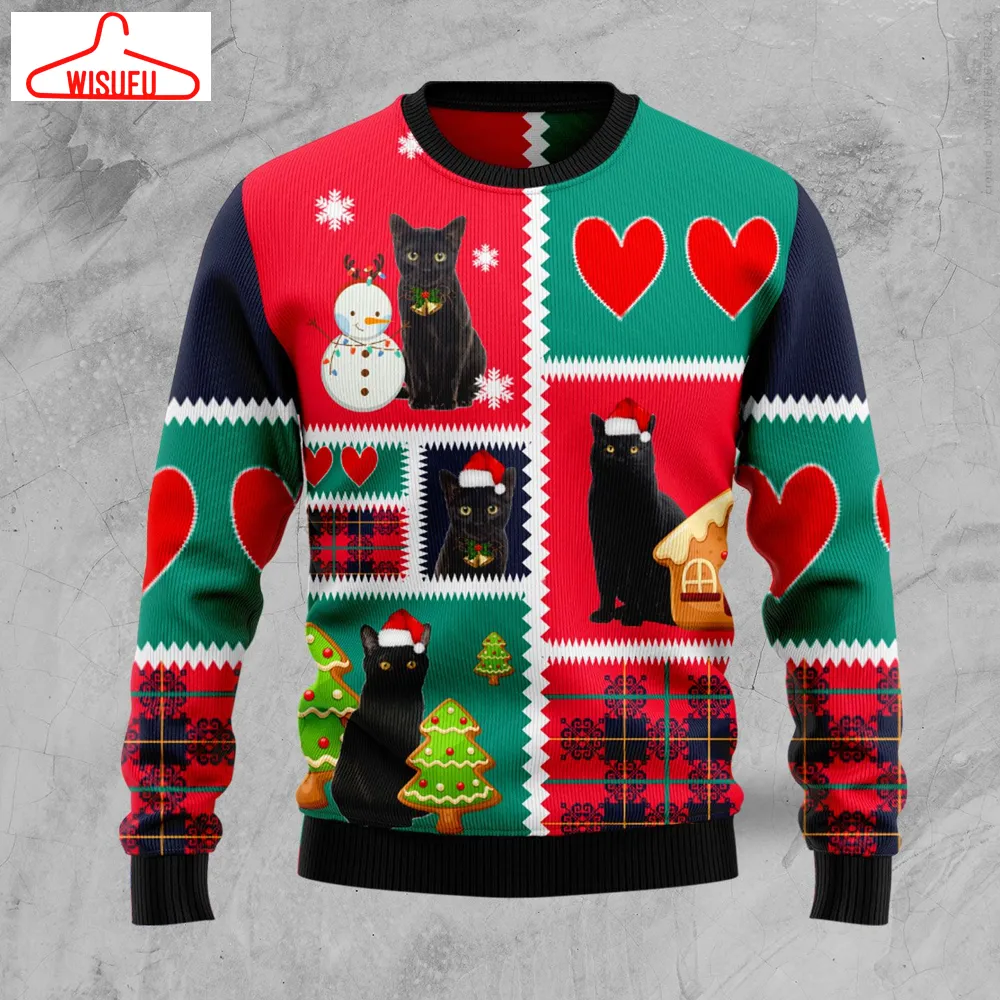 Black Cat Snow Ugly Christmas Sweater - For Men & Women - Adult - New Winter Fashion Shirt Gift For Family