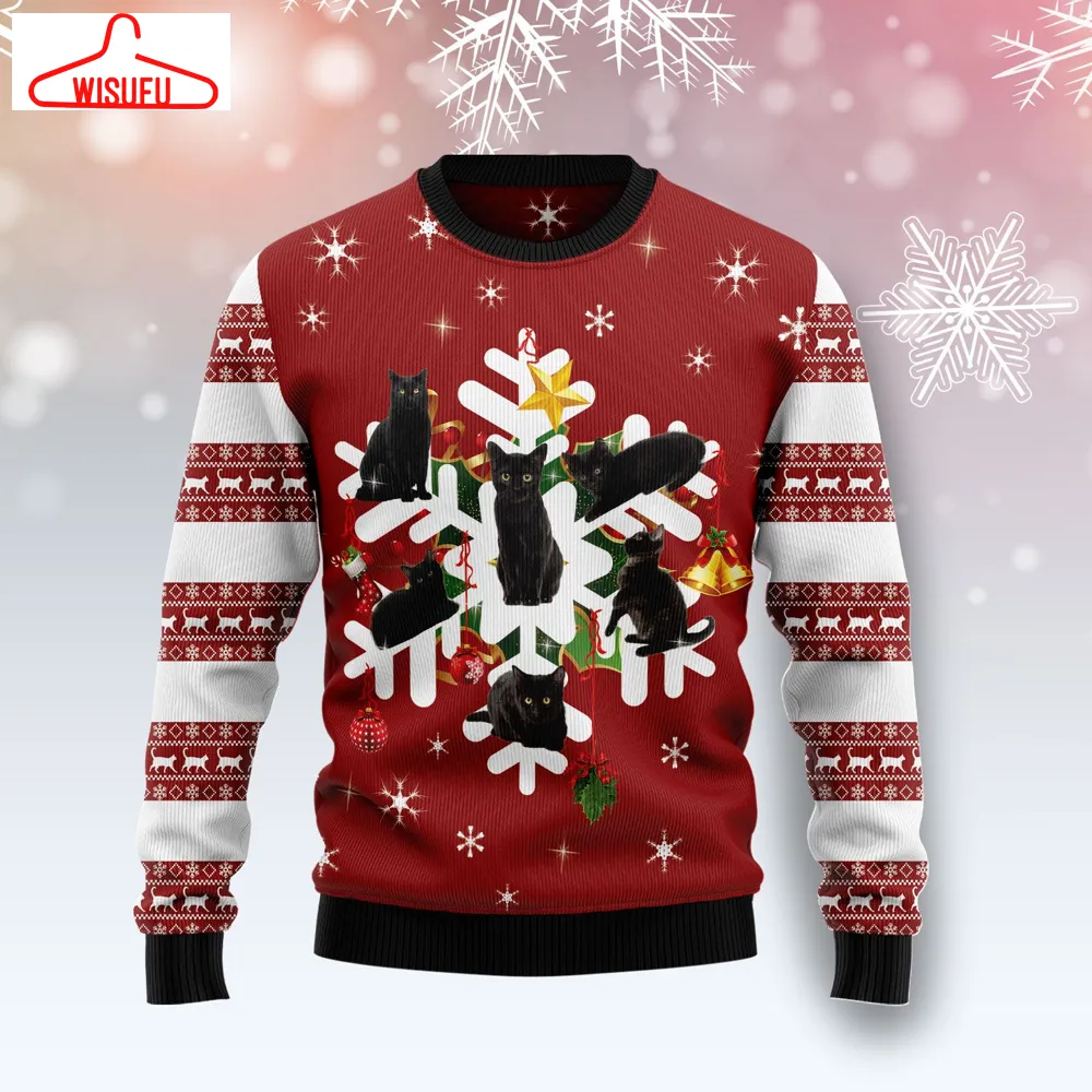 Black Cat Snowflake Ugly Christmas Sweater - For Men & Women - Adult - New Winter Fashion Shirt Gift For Family