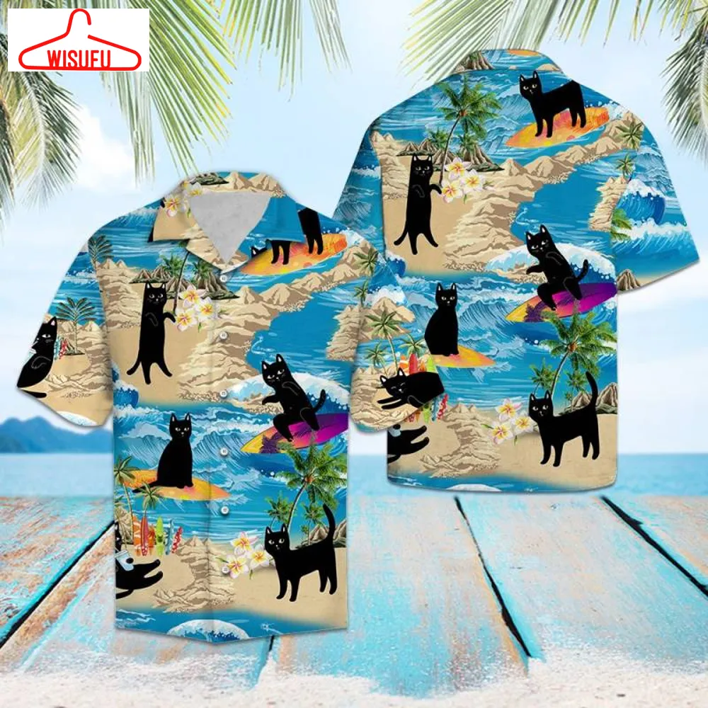 Black Cat Summer Vacation G5720 - Hawaiian Shirt, New Hawaiian Holiday Outfits, New Fashion Gifts