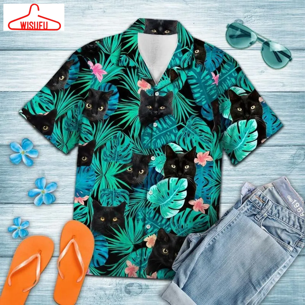 Black Cat Tropical Hawaiian Shirt