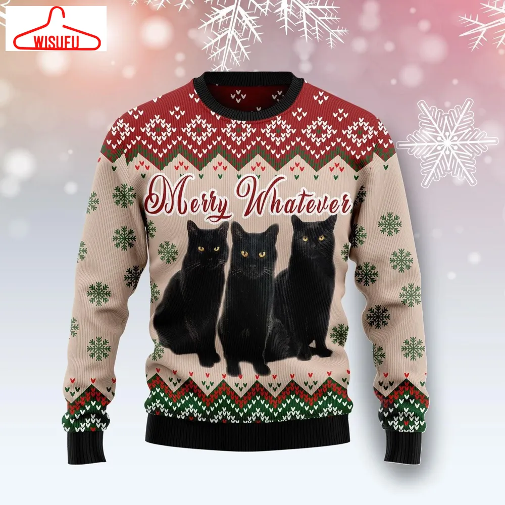 Black Cat Vintag-e Flower Ugly Christmas Sweater - For Men & Women - Adult - New Winter Fashion Shirt Gift For Family