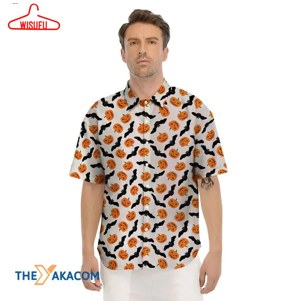 Black Cat With Pumpkins White Halloween Hawaiian Shirt, New Fashion Gifts