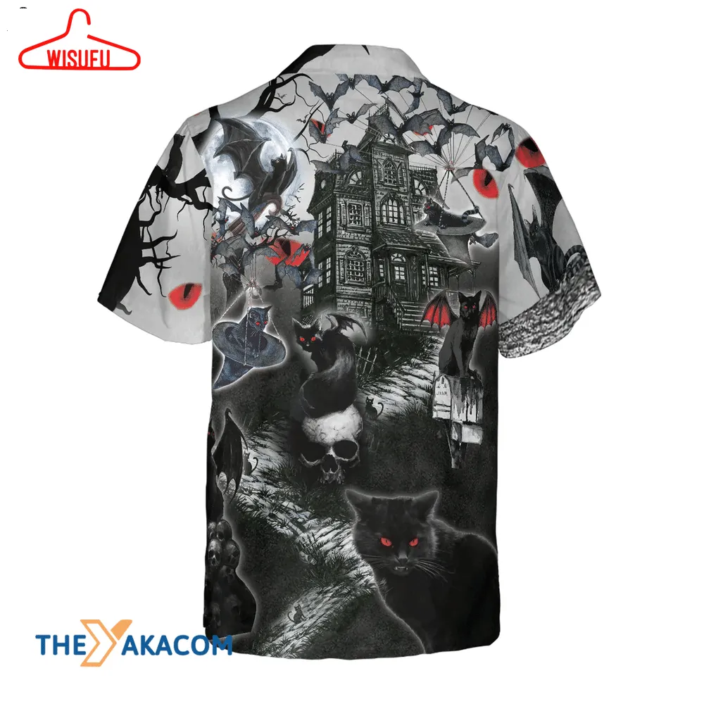 Black Cats Are Flying Spooky Halloween Hawaiian Shirt, New Fashion Gifts