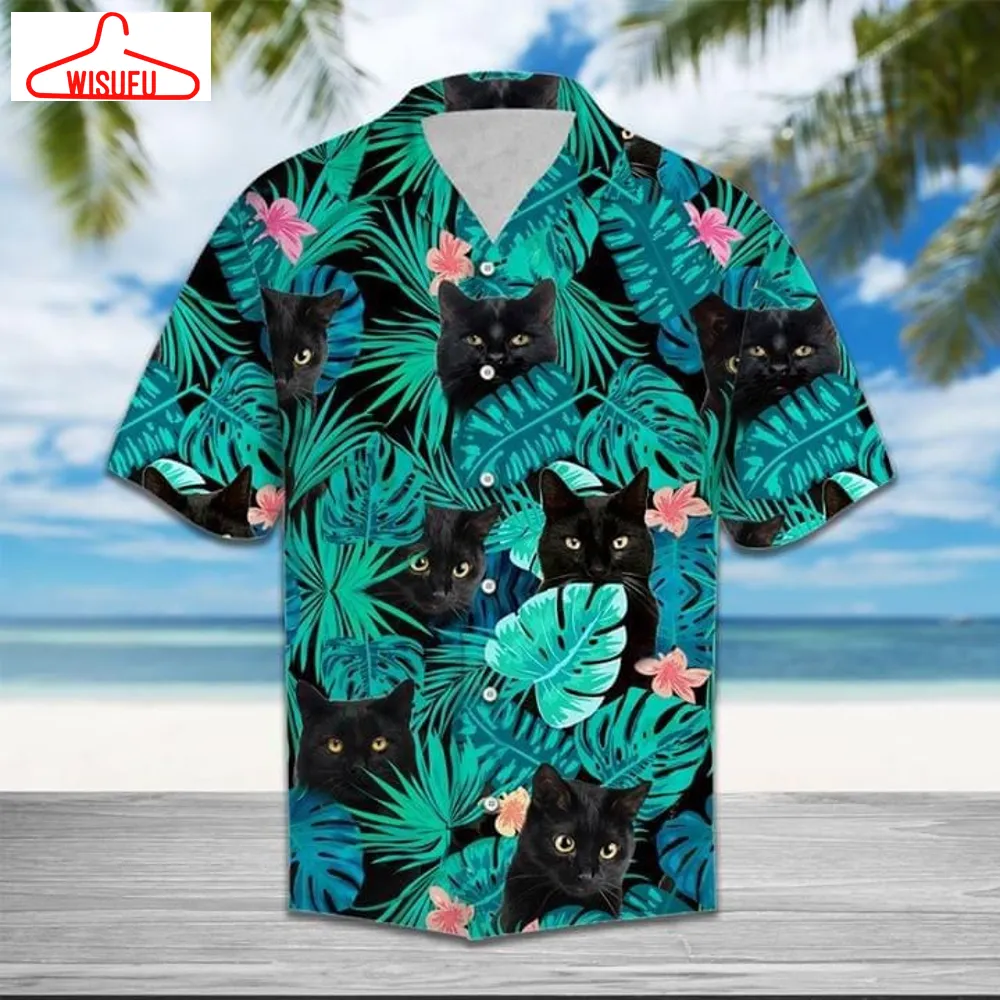 Black Cats Flowers Hawaiian Shirt