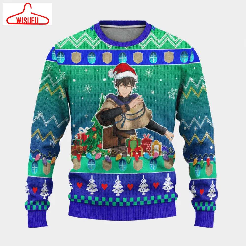 Black Clover Anime Yuno 2 Ugly Sweater Gifts, Black Clover Anime Gift Fan Ugly Sweater