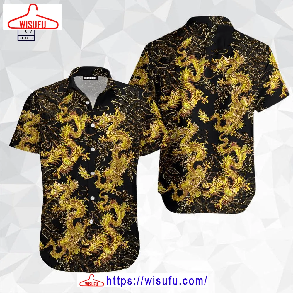 Black Gold Oriental Dragon Hawaiian Shirt, New Fashion Gifts