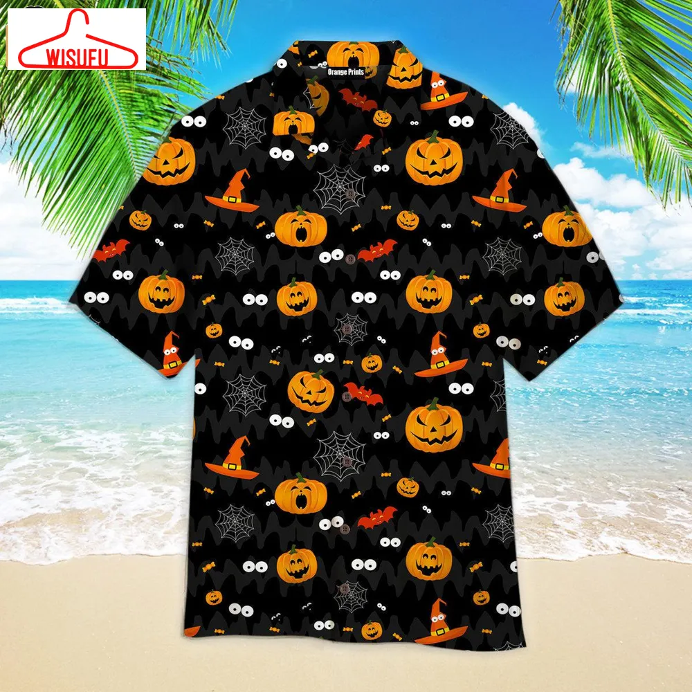 Black Halloween Pumkin Party Pattern Hawaiian Shirt, New Fashion Gifts