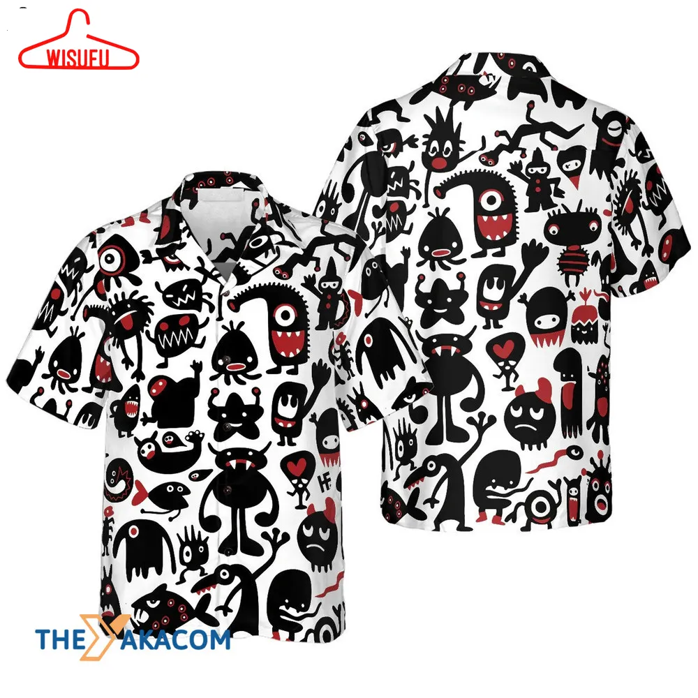 Black Monsters For Halloween White Background Hawaiian Shirt, New Fashion Gifts