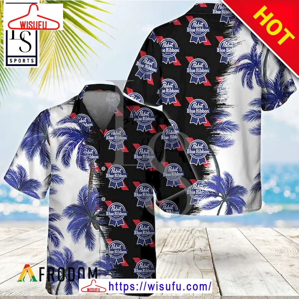 Black Pabst Blue Ribbon Match Palm Trees Aloha Hawaiian Shirt, New Fashion Gifts