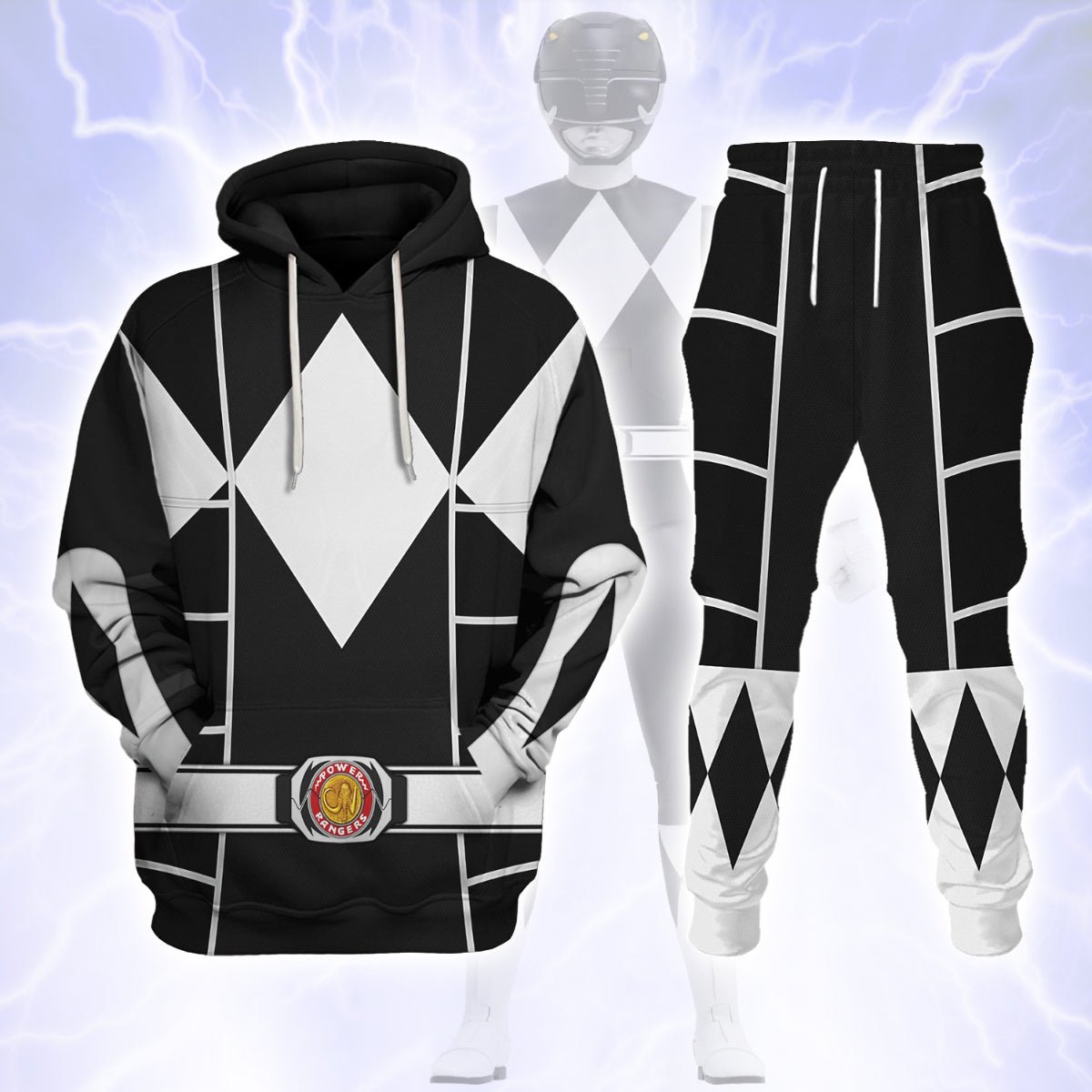 Black Ranger Mighty Morphin Cosplay Track suit 