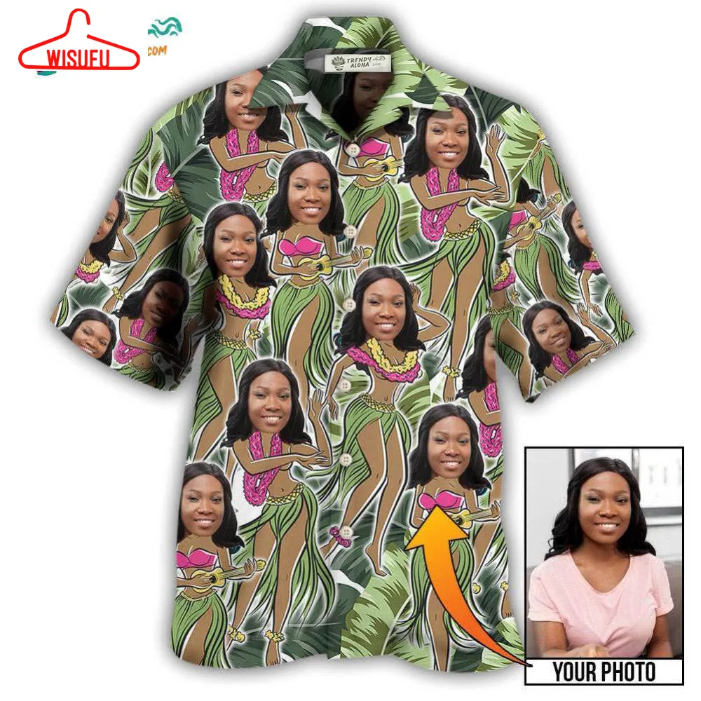 Black Woman Face Amazing Tropical Leaves Custom Photo Hawaiian Shirt- Wisufu Aloha