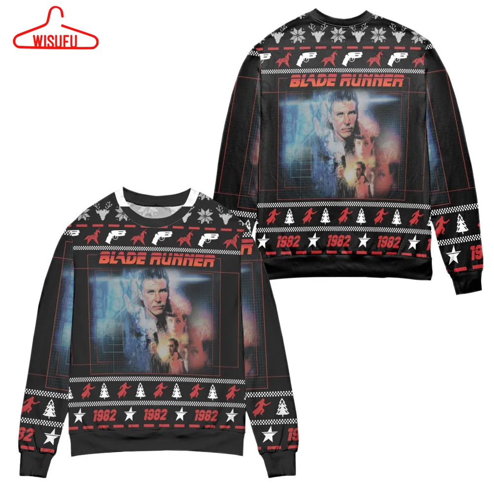 Blade Runner 1982 Pine Tree Pattern Black Ugly Christmas Sweater