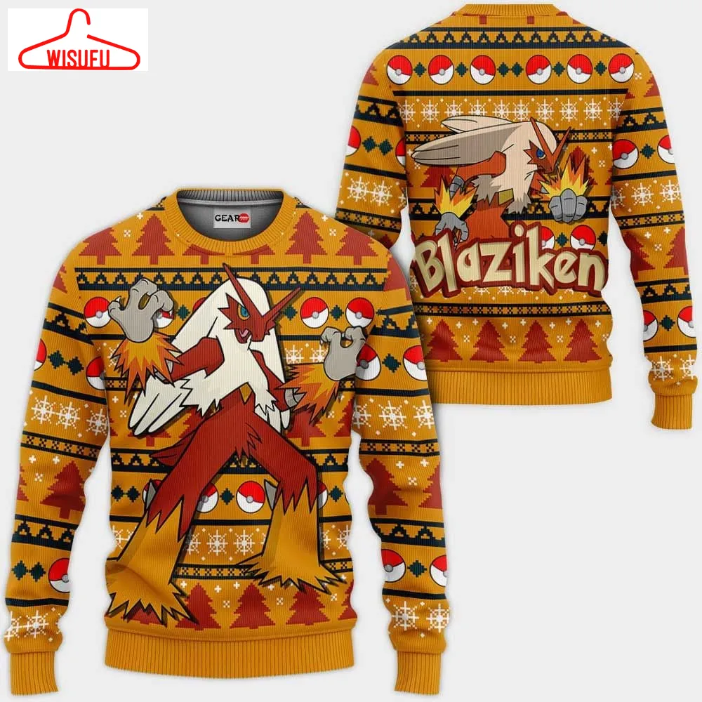 Blaziken Ugly Christmas Sweater Anime Gifts, Anime Ugly Christmas Sweater Gift For Family