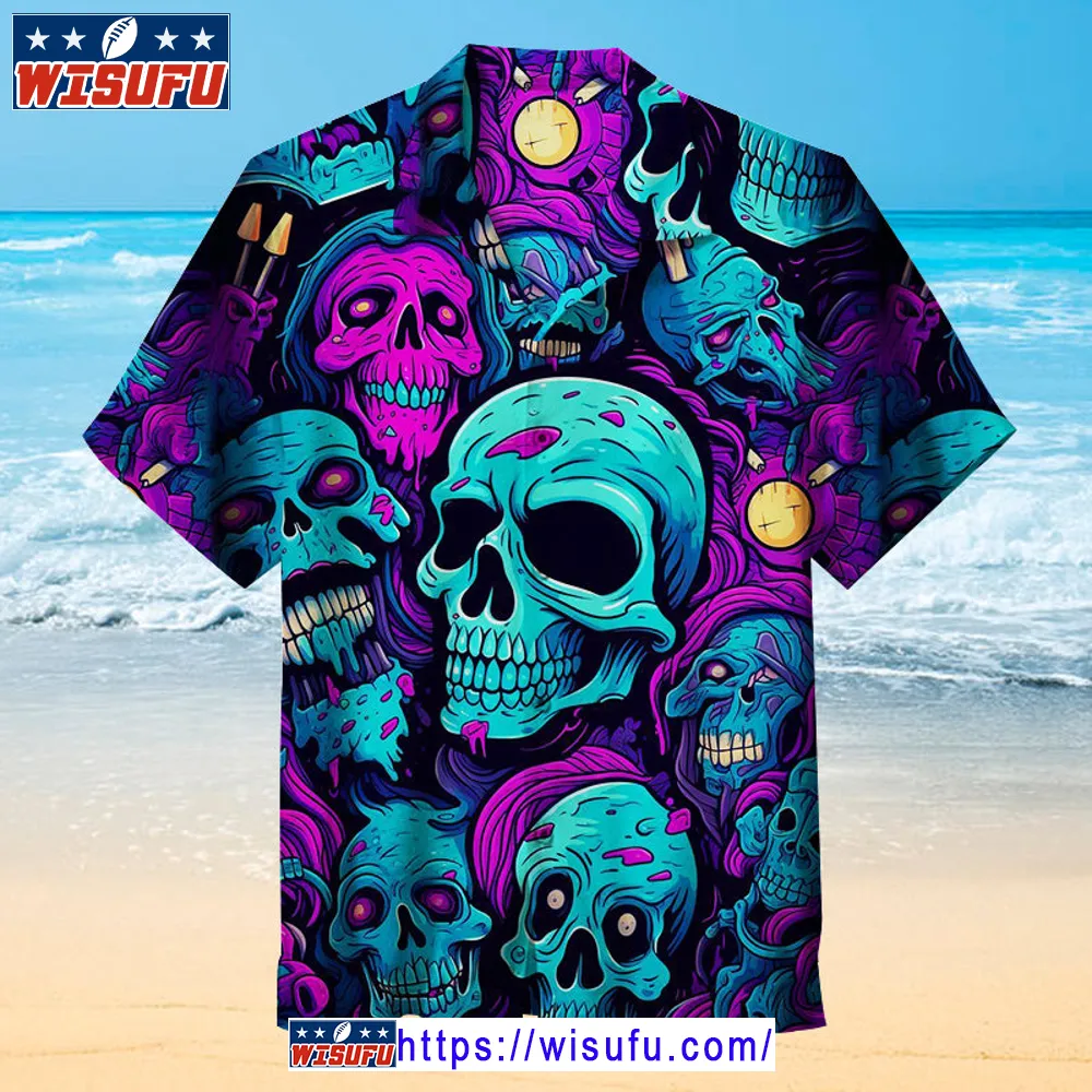 Blue&purple Skull -unis-ex Hawaiian Shirt