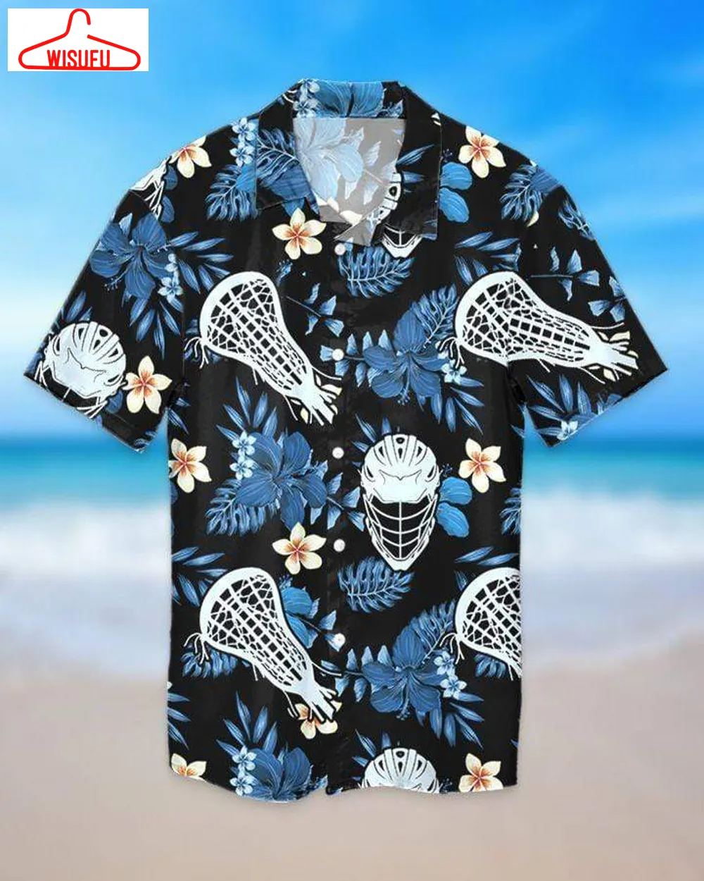 Blue Black Lacrosse Tropical Unisex Hawaiian Shirts Â Beach Shorts, New Fashion Gifts