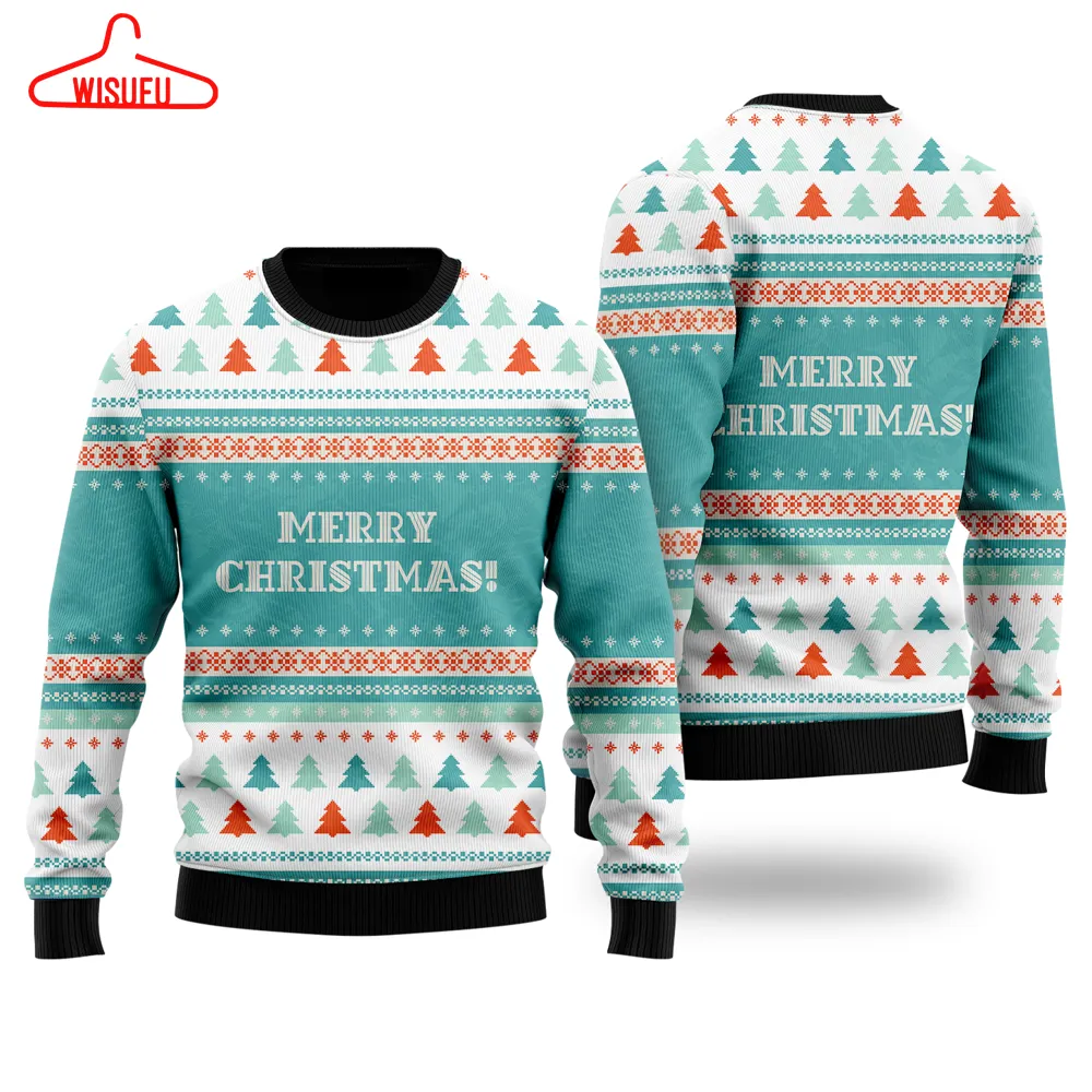 Blue Merry Christmas Scandinavian Style Pattern Ugly Christmas Sweater - For Men & Women - New Winter Fashion Shirt Gift For Family