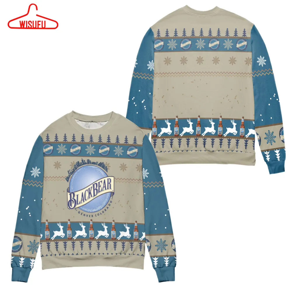 Blue Moon Brewery Reindeer Snowflake Pattern Ugly Christmas Sweater