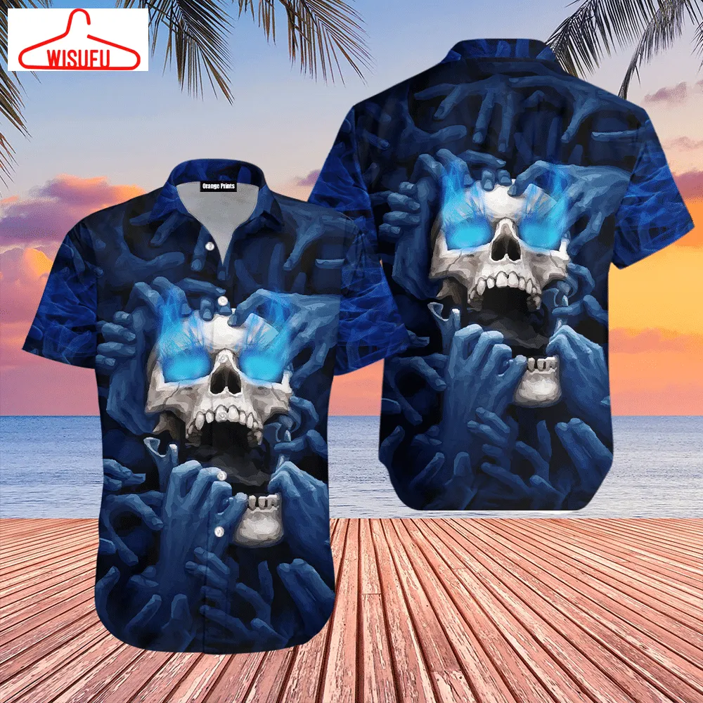 Blue Screaming Skull Hawaiian Shirt