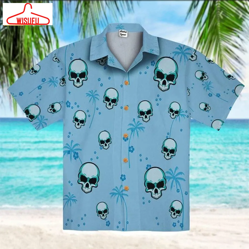 Blue Skull Coconut Tree Hawaiian Shirt, New Fashion Gifts