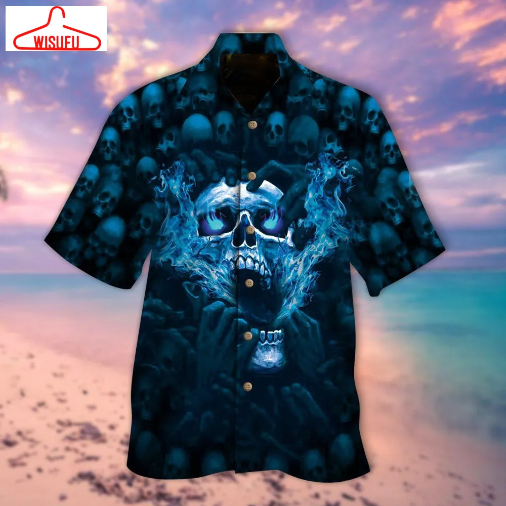 Blue Skull Halloween Hawaiian Shirt