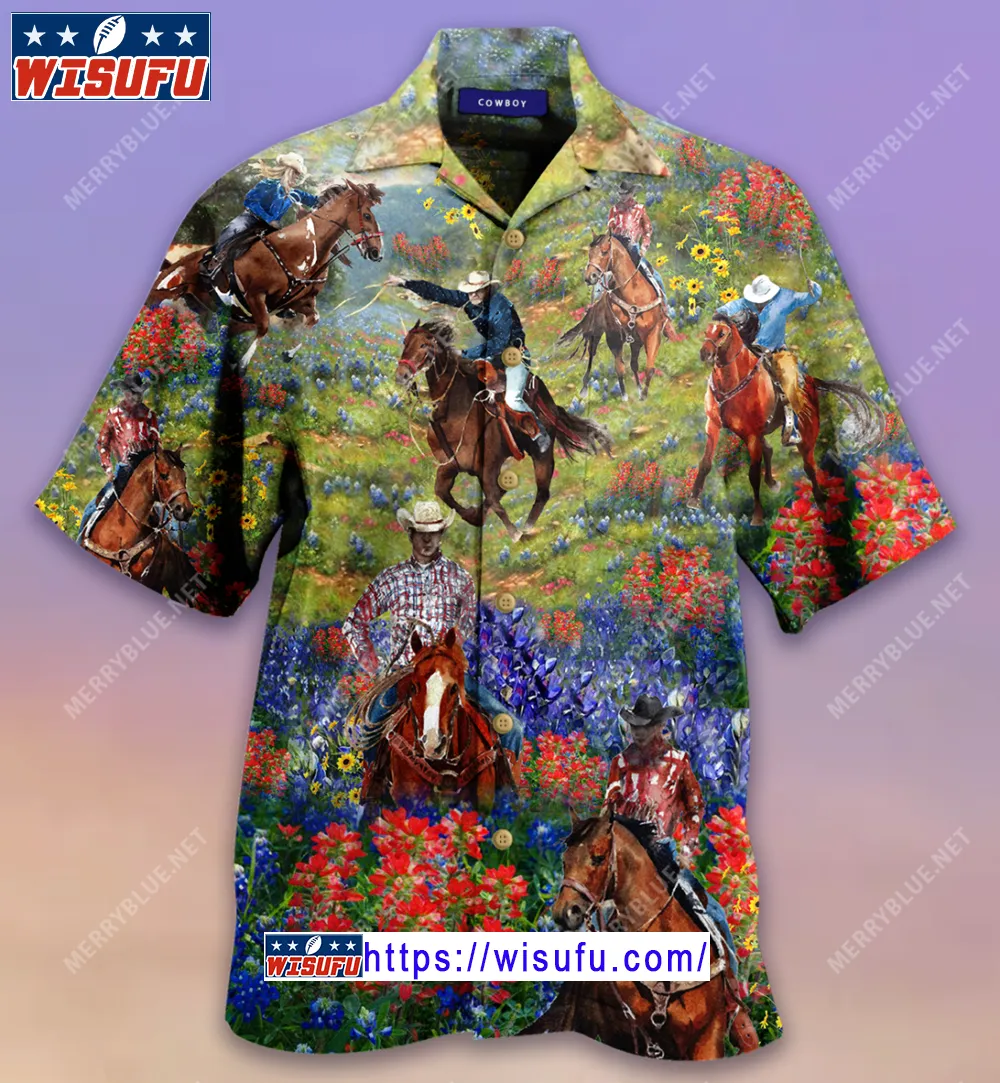 Bluebonnet And Texas Cowboy Hawaiian Shirt