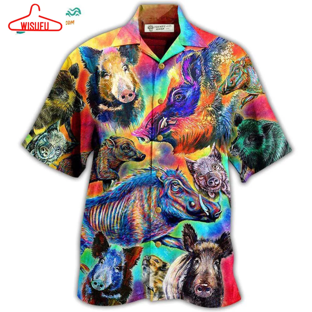 Boar Colorful Wild Boar In Colorful Background Hawaiian Shirt- Wisufu Aloha