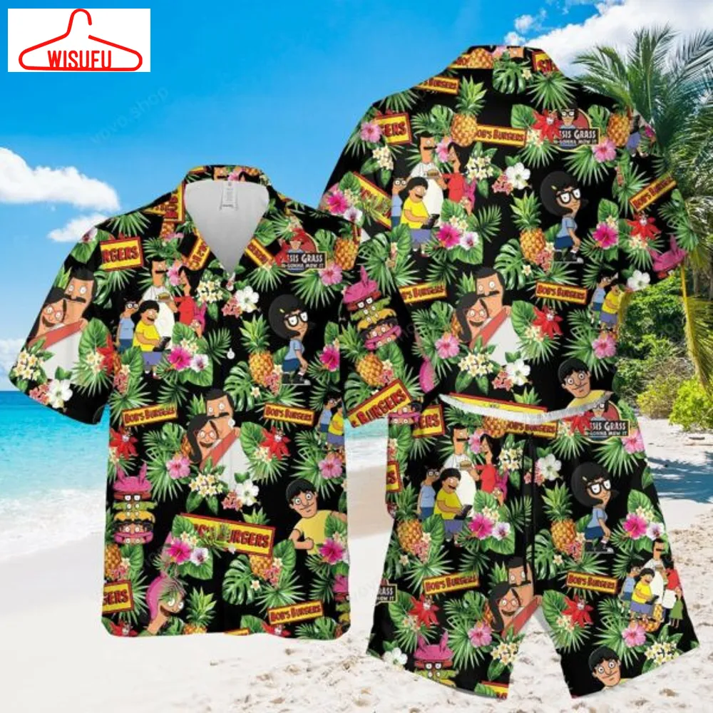 Bob Burgers Pineapple Tropical Flower Gift Lover 7k241 Hawaiian Shirt And Beach Shorts, New Fashion Gifts