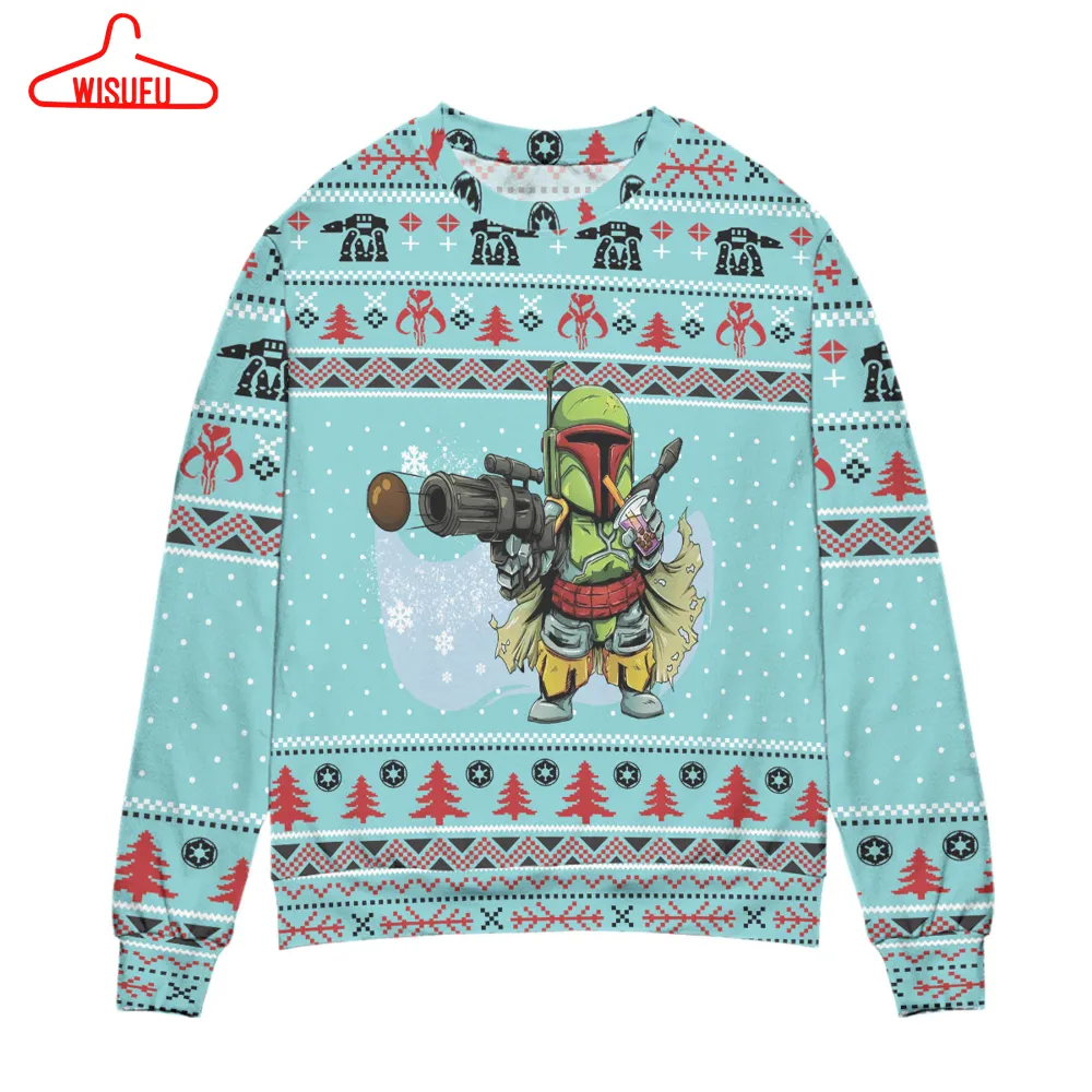 Boba Fett Star Wars Snowflake Blue Ugly Christmas Sweater